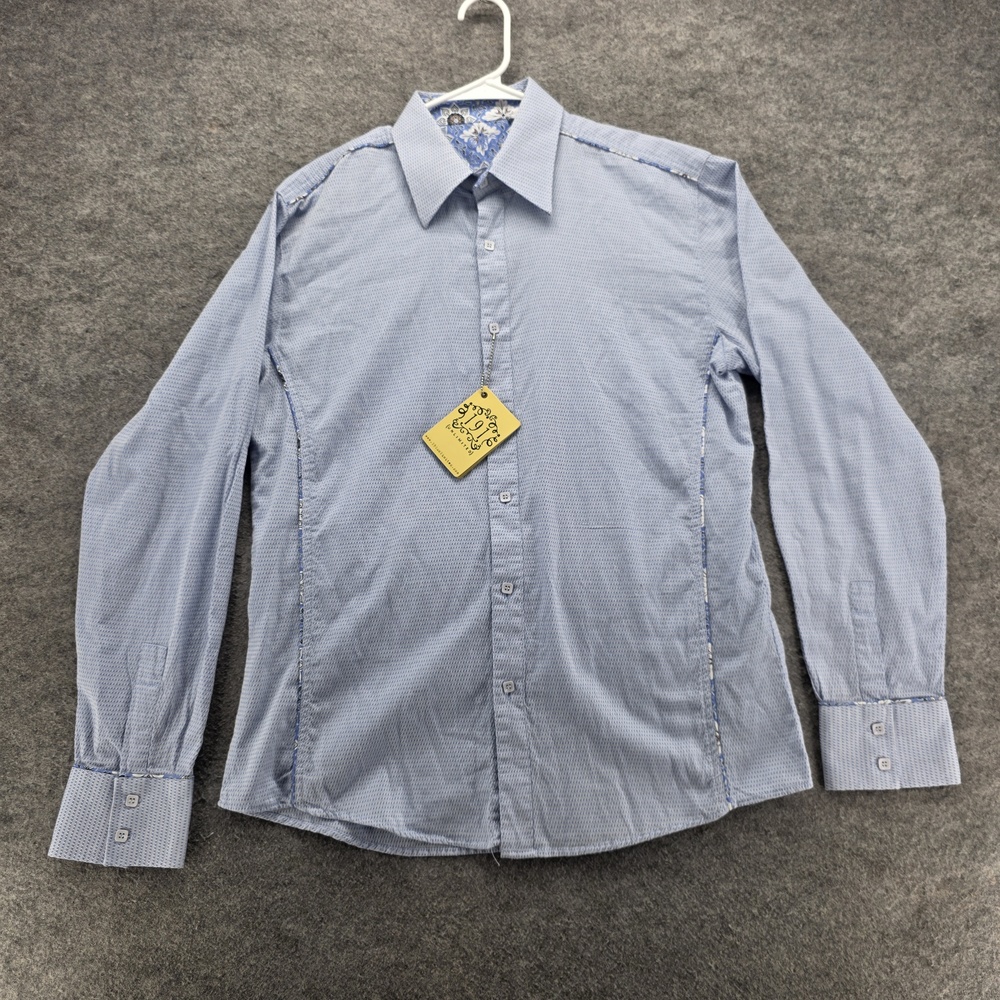 191 Unlimited Shirt Mens Large Blue Button Down N113 Long Sleeve Patterned Dress